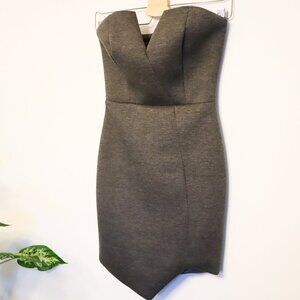 Lulus Quilted Cotton Dark Gray Strapless Dress Asymmetric Front